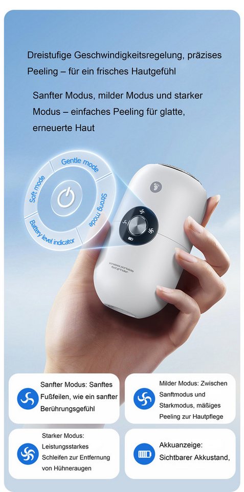 ibettertec Elektrischer Hornhautentferner Hornhautentferner Elektrischer Hornhautentferner Pediküre Set, Hornhaut entfernen, 1-tlg., 3-stufige Drehgeschwindigkeitsregelung, LED-Display Rissige Fersen Hornhaut entfernen Bild 5