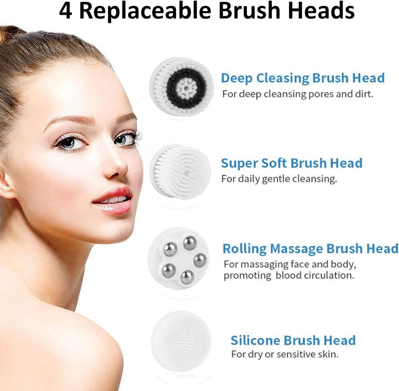 Tenlamp Elektrische Gesichtsreinigungsbürste 4-in-1-Gesichtsreinigungsbürste mit elektrischer Stromversorgung, 5, 5-tlg., Peelingbürste und Gesichtsmassagegerät, Haut-SPA-Set, Peelingbürste & Gesichtsmassagegerät, wiederaufladbar & wasserdicht