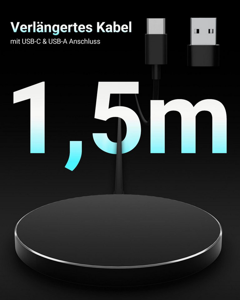 GreenHec MagSafe Ladegerät Wireless Charger Induktive Ladestation Kabellose 15w Wireless Charger (5,00 mA, Set, Magnetic MagPad + USB-A Adapter, iPhone 17 16 15 14 13 12 Pro Max Kontaktloses Kabellos Laden Induktion) Bild 5