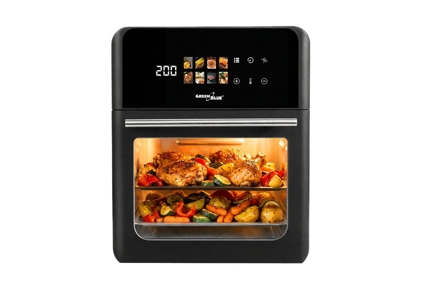 GreenBlue Heißluftfritteuse, 1800 W, Air Fryer ohne Öl, LED Touch, Timer, Sichtfenster, Zubehör Bild 3
