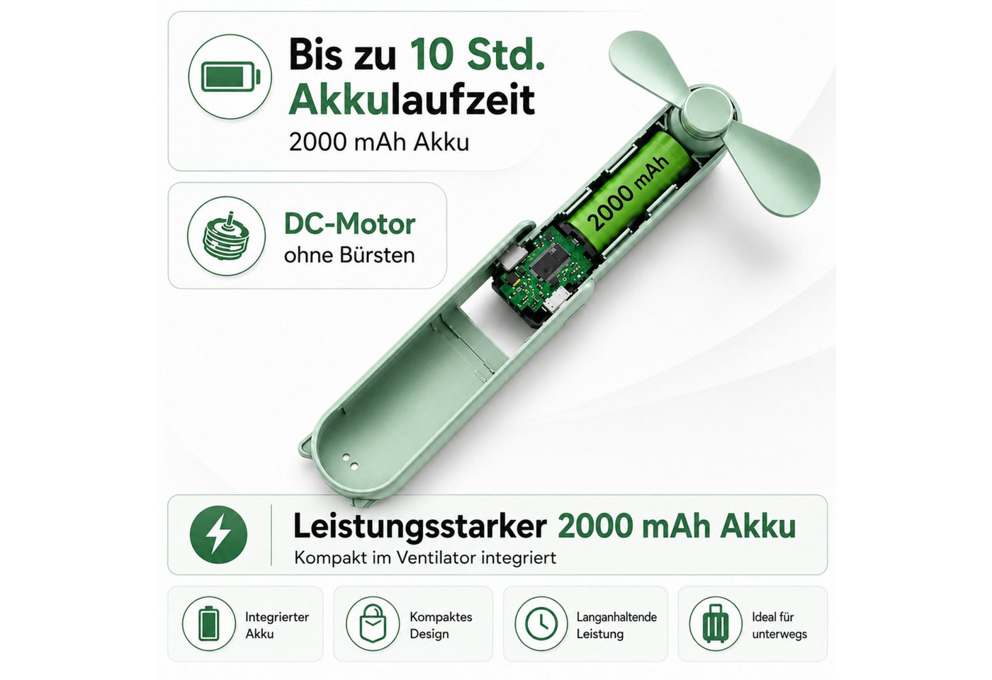 StellarLuma Handventilator Ventilator Handventilator USB Wiederaufladbar – Mobil, Leise, 3 Stufen, Kompakter, faltbarer Handventilator mit 3 Stufen und wiederaufladbar Bild 4