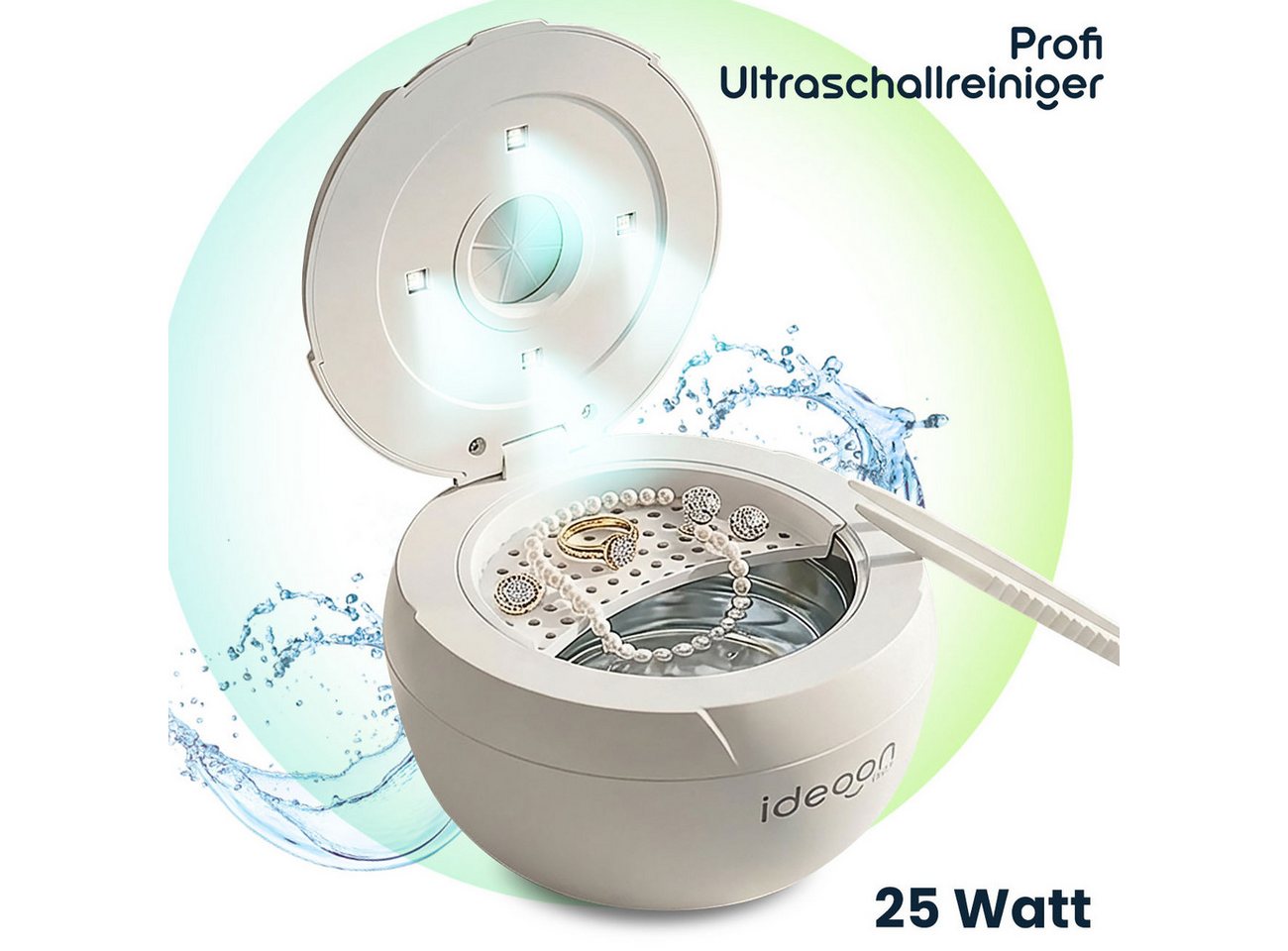 shop'n smile ideoon Ultraschallreiniger 25W Ultraschall Reinigungsgerät Zahnspangen Schmuck 4 UVA/UVC-Lichtern, 5 kHz Ultraschall & UV-Licht mit 4 Reinigungsmodi Bild 5