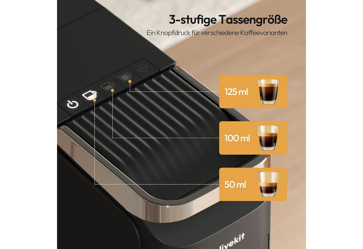 LLIVEKIT Kapselmaschine, 20 Bar Kompatibel mit Nespresso, Dolce Gusto, ESE Pads & Kaffeepulver Bild 4