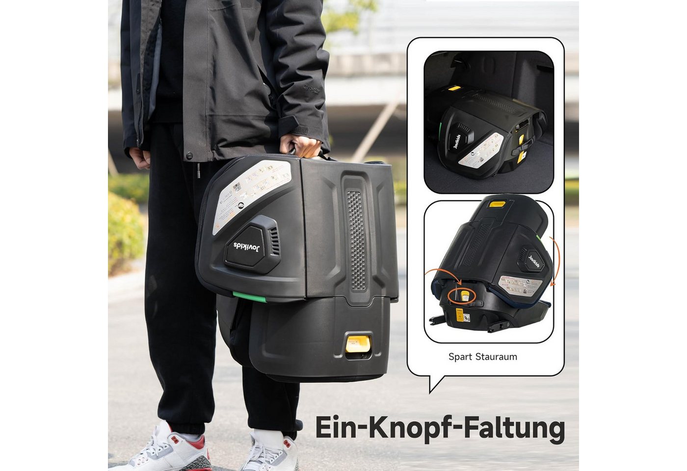 ibettertec Autokindersitz Faltbar Kindersitz mit ISOFIX, i-Size R129, ab: 100 cm, bis: 150 cm, (Kinderautositze ca. 3-12 Jahre), Kindersitzerhöhung mit Rückenlehne, Geeignet für Reisen