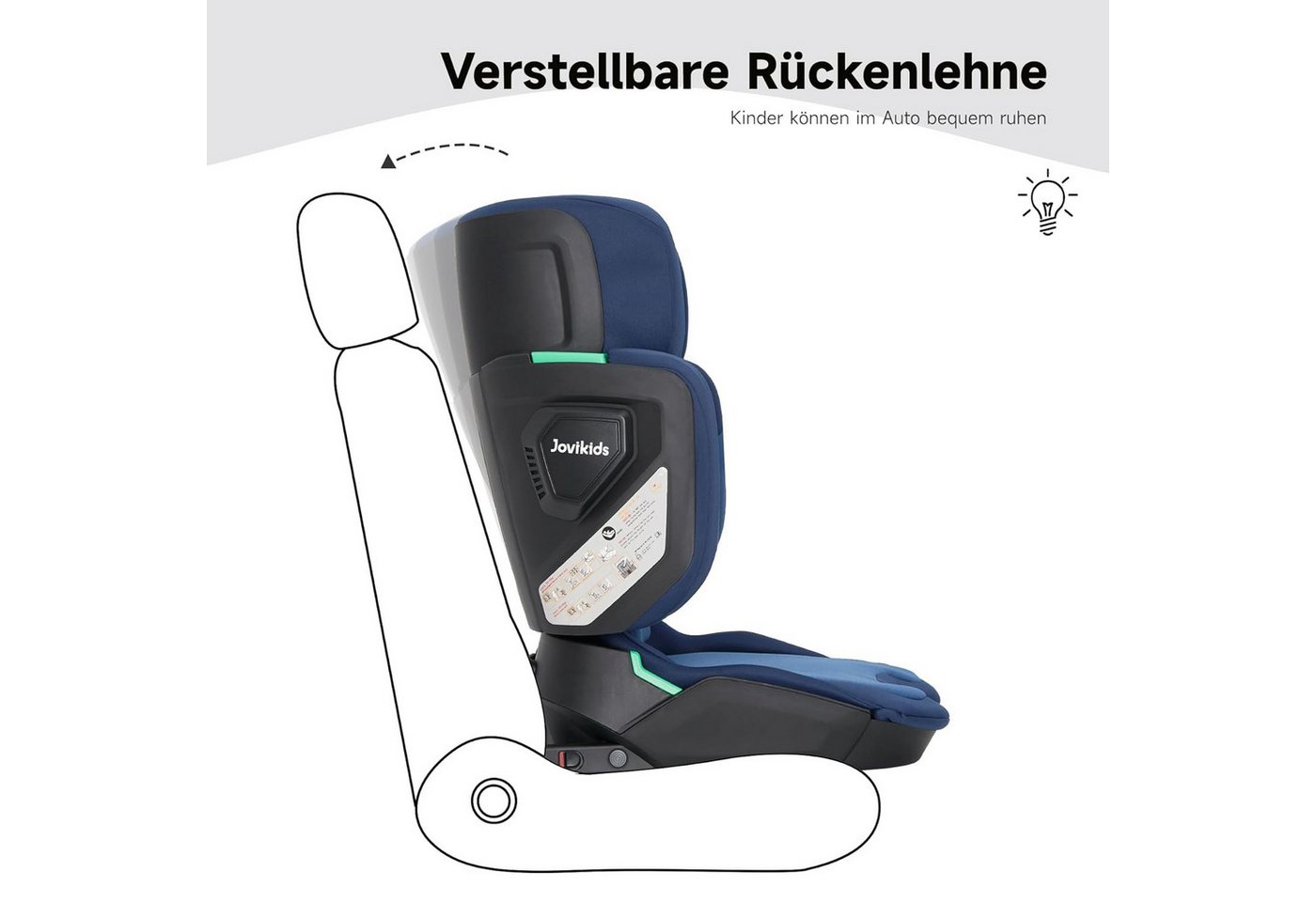 ibettertec Autokindersitz Faltbar Kindersitz mit ISOFIX, i-Size R129, ab: 100 cm, bis: 150 cm, (Kinderautositze ca. 3-12 Jahre), Kindersitzerhöhung mit Rückenlehne, Geeignet für Reisen Bild 2