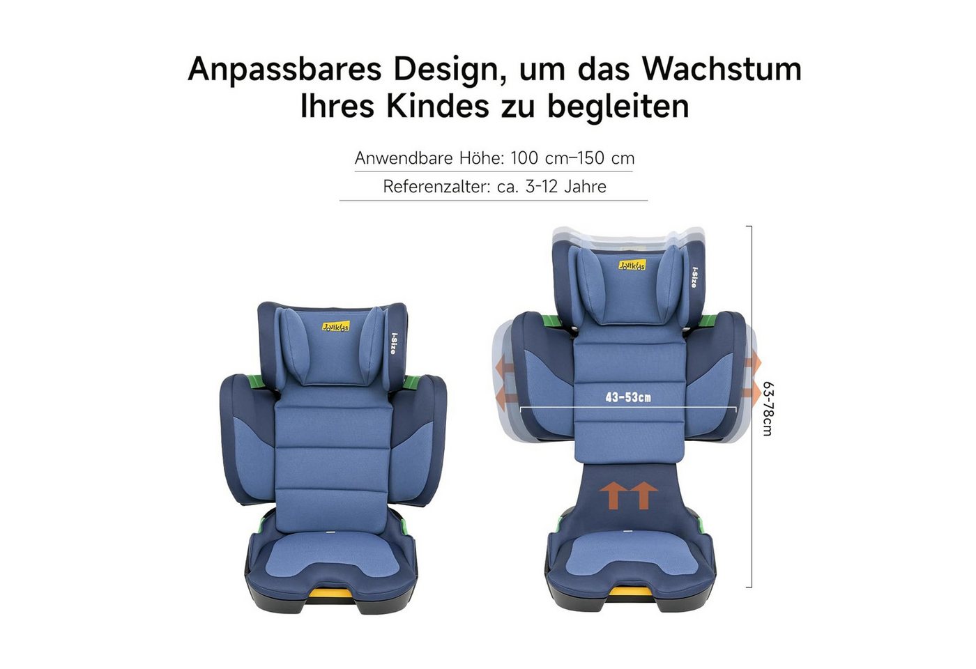ibettertec Autokindersitz Faltbar Kindersitz mit ISOFIX, i-Size R129, ab: 100 cm, bis: 150 cm, (Kinderautositze ca. 3-12 Jahre), Kindersitzerhöhung mit Rückenlehne, Geeignet für Reisen Bild 4