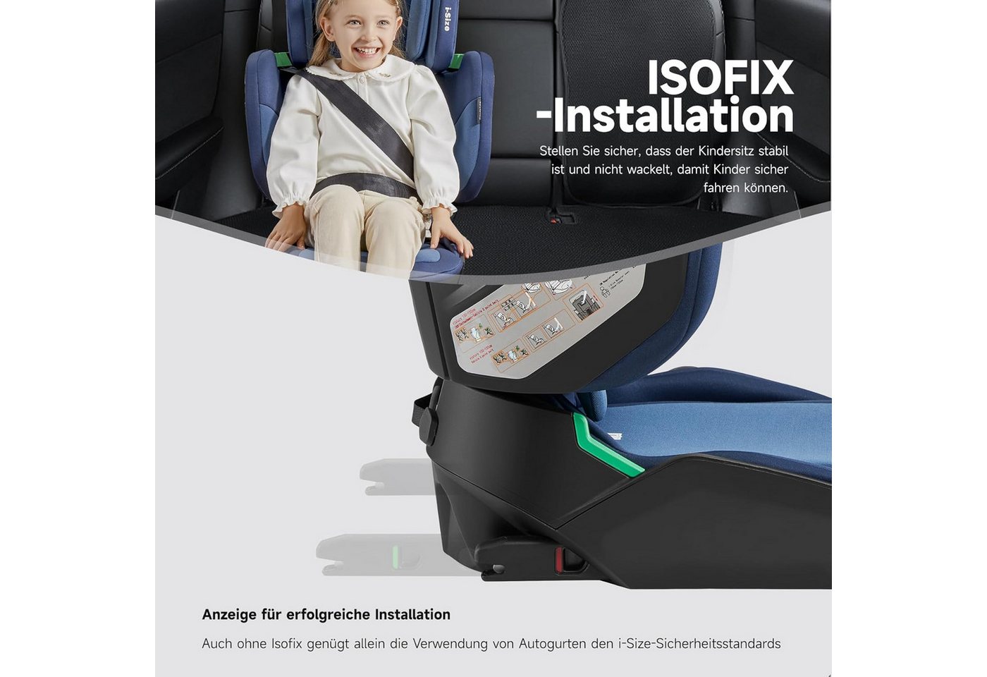 ibettertec Autokindersitz Faltbar Kindersitz mit ISOFIX, i-Size R129, ab: 100 cm, bis: 150 cm, (Kinderautositze ca. 3-12 Jahre), Kindersitzerhöhung mit Rückenlehne, Geeignet für Reisen Bild 5