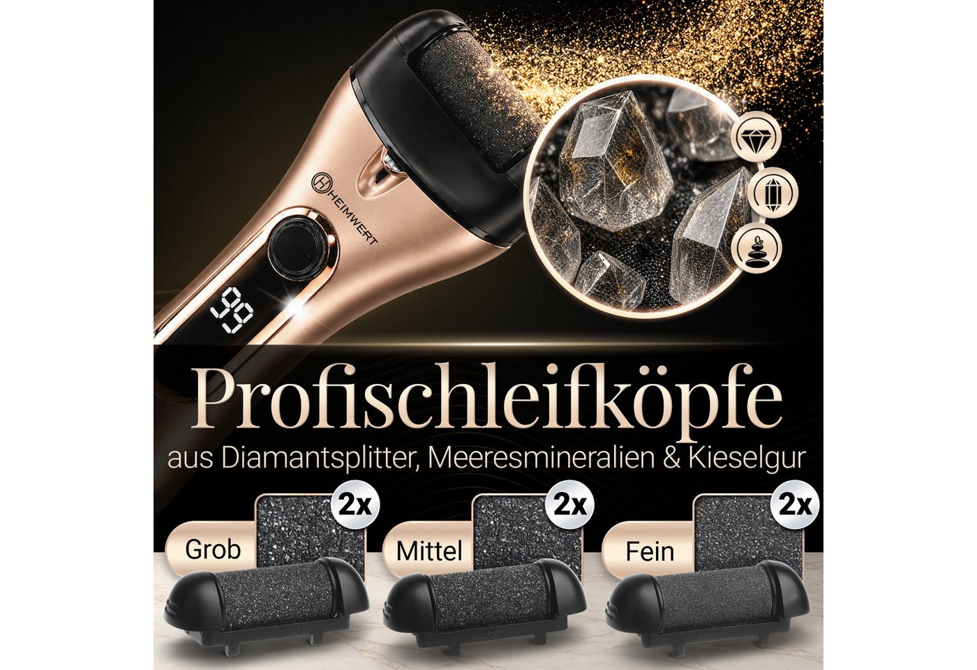 HEIMWERT Elektrischer Hornhautentferner Hornhautentferner + Ersatzrollen extra stark, inkl. 3 Ersatzrollen, extra starker Motor, nass/ trocken, Hochleistungsakku Bild 5