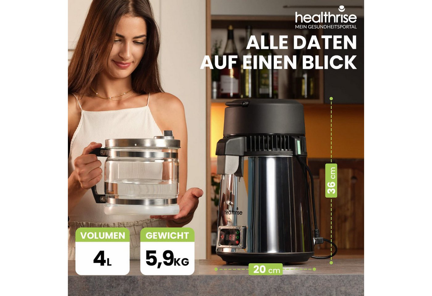 Health Rise Wasserdestilliergerät Health Rise Wasserdestilliergerät, 4 Liter, Edelstahl Bild 3