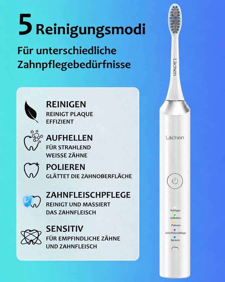 Lächen Elektrische Zahnbürste Kabelloses Laden, IPX7, 6 Bürstenköpfe, Aufsteckbürsten: 6 St. Bild 5