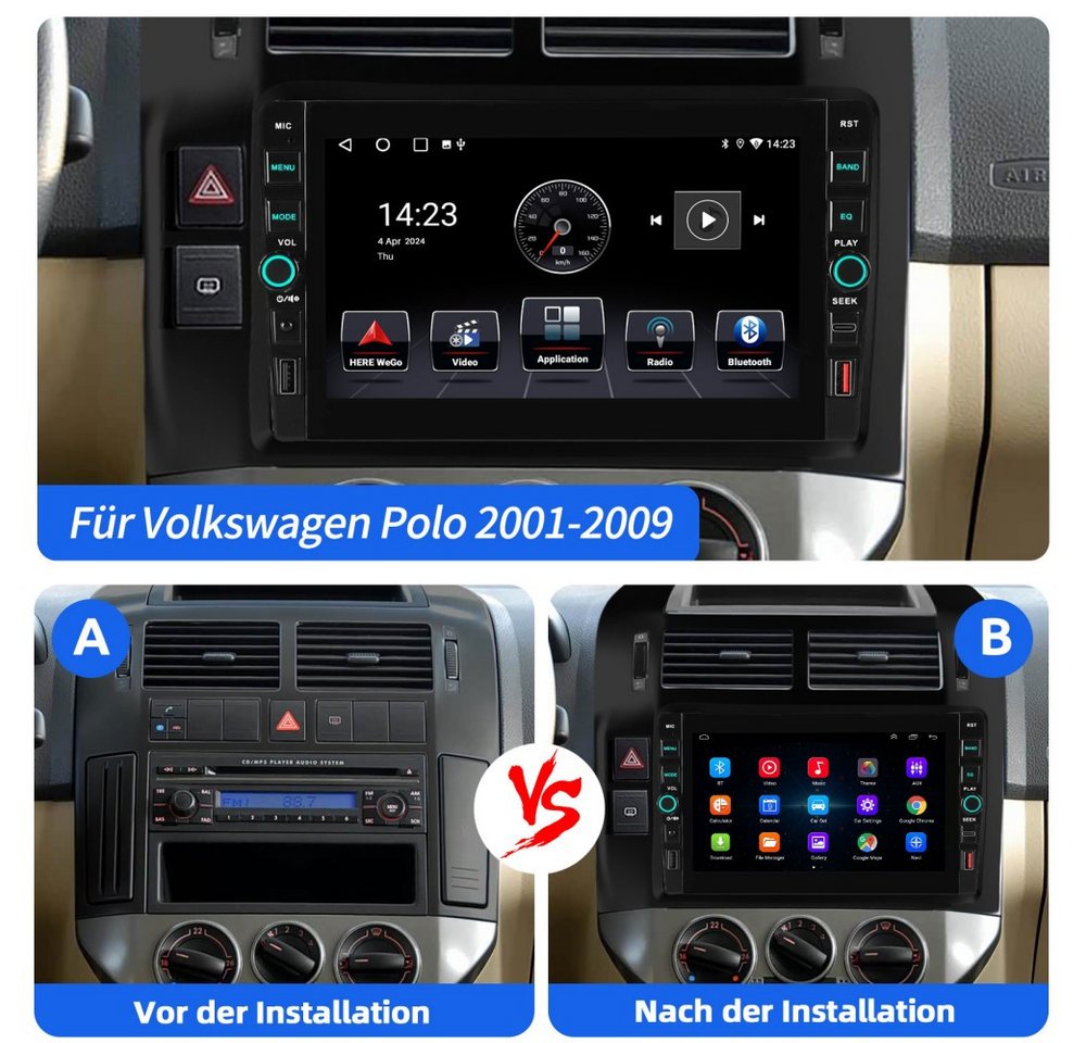 ESSGOO Für VW Polo 9N 2001-2009 CarPlay Android 15 Navi RDS Autoradio (RDS, Digitalradio (DAB), FM, AM, Carplay Android Auto Bluetooth EQ USB Navi WIFI)