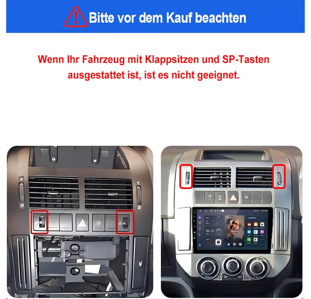 ESSGOO Für VW Polo 9N 2001-2009 CarPlay Android 15 Navi RDS Autoradio (RDS, Digitalradio (DAB), FM, AM, Carplay Android Auto Bluetooth EQ USB Navi WIFI) Bild 2