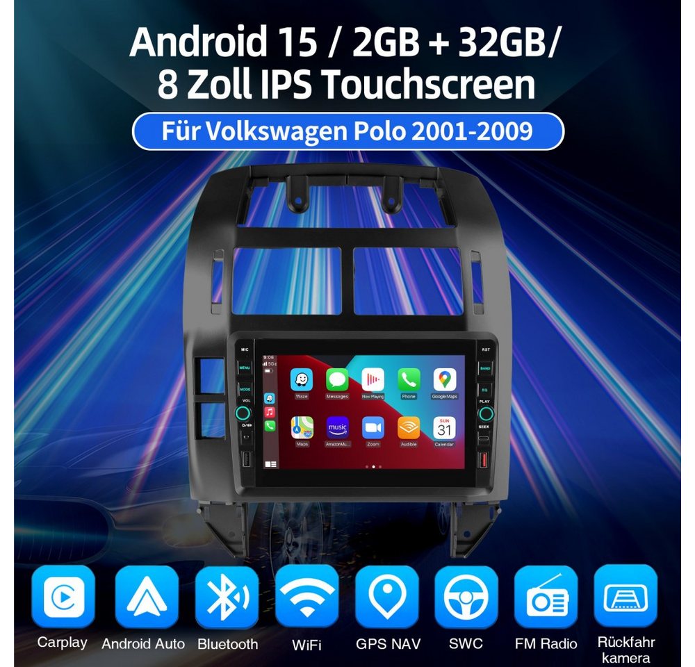 ESSGOO Für VW Polo 9N 2001-2009 CarPlay Android 15 Navi RDS Autoradio (RDS, Digitalradio (DAB), FM, AM, Carplay Android Auto Bluetooth EQ USB Navi WIFI) Bild 4