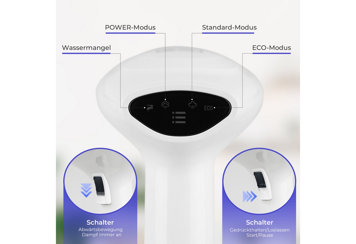 kowdom Dampfbügeleisen 1800W, 3 Stufen, 400ml – Reisebügeleisen, 1800 W, Tragbar, Kompakt, 3 Dampfstufen, Schutzfunktionen Bild 2