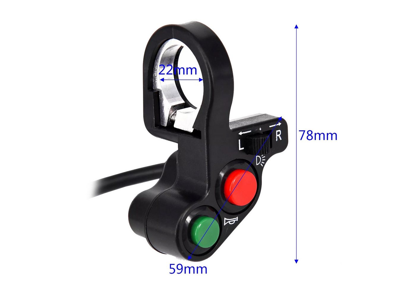 Bolwins M51C 12V Motorrad Lenker Scheinwerfer Lichtschalter Hupe Schalter Netzkabel, Kabelanschluss, Nicht zutreffend (22 cm), 3-in-1 Schalter mit Hupe, Licht und Blinker Bild 2