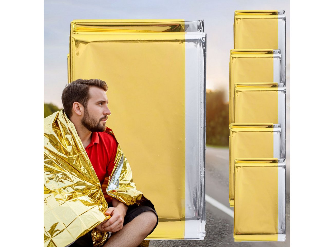 shop'n smile ideoon Erste-Hilfe-Set Zuverlässige Rettungsdecke, 210 x 160 cm, gold - silber, (5 St) Bild 5