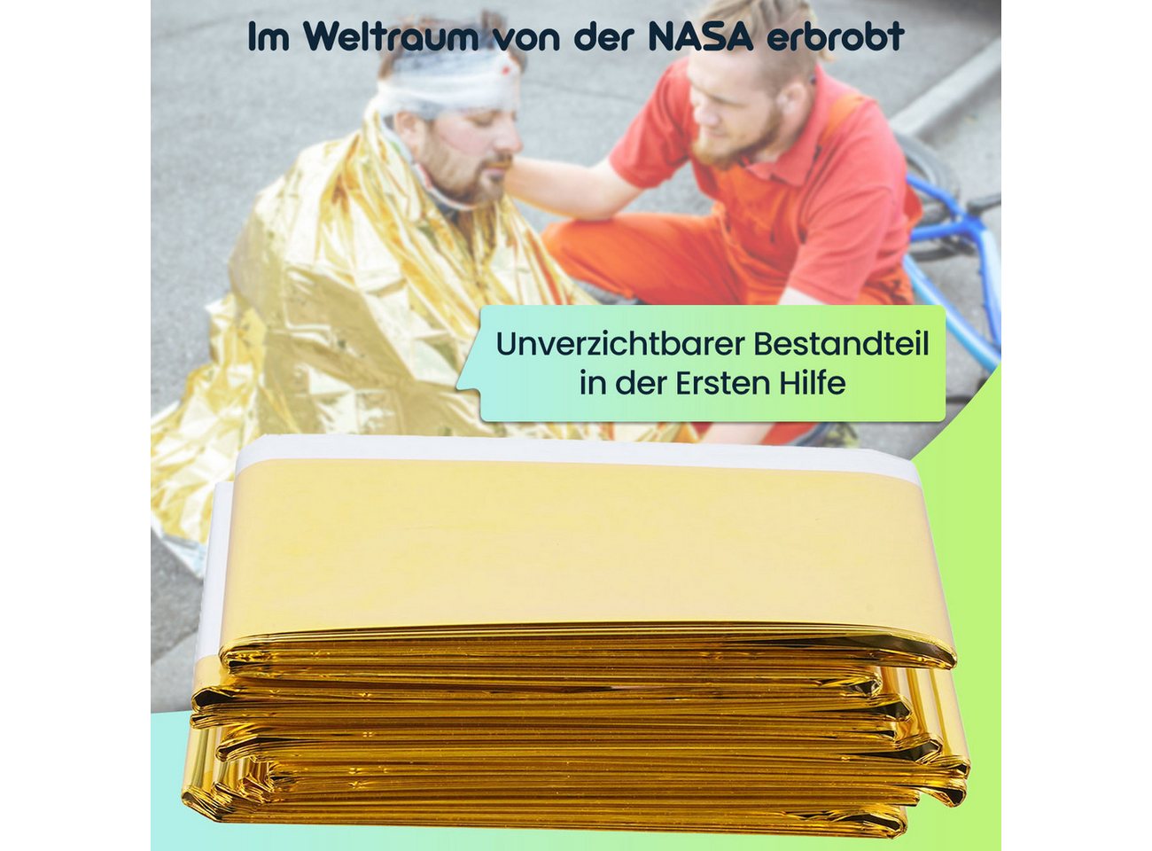 shop'n smile ideoon Erste-Hilfe-Set Zuverlässige Rettungsdecke, 210 x 160 cm, gold - silber, (10 St) Bild 3