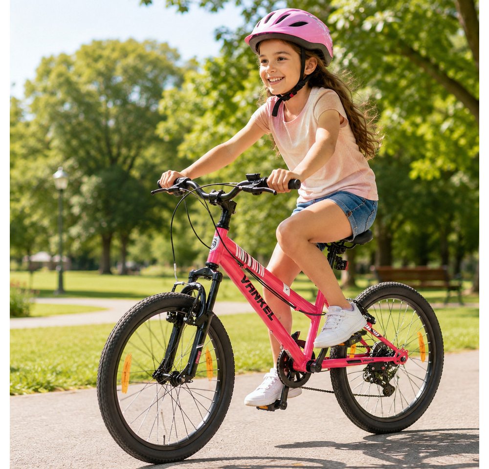 Vankel Kinderfahrrad 20 Zoll, Fahrrad für Kinder, Mountainbike, ab 6 Jahre, 6 Gang, Kettenschaltung, Mit Federgabel, V-Brakes, Reflektoren und Seitenständer Bild 3