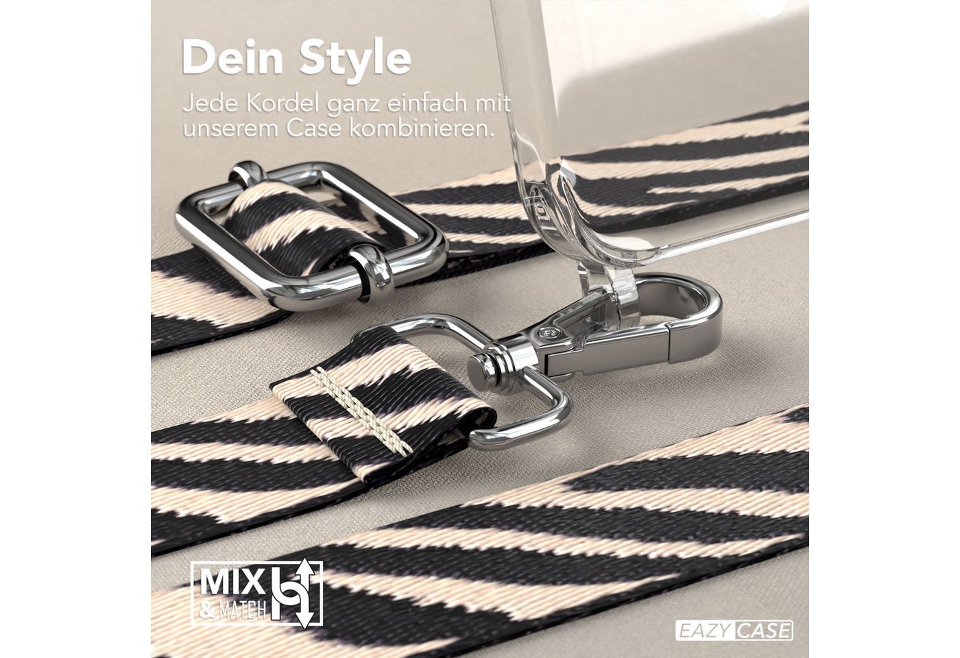EAZY CASE Handykette Umhängeband MagSafe Hülle Apple iPhone 15 Pro Max 6,7 Zoll, Silikon Hülle zum Umhängen MagSafe Cross Bag Zebra Stil Schwarz Taupe Bild 4