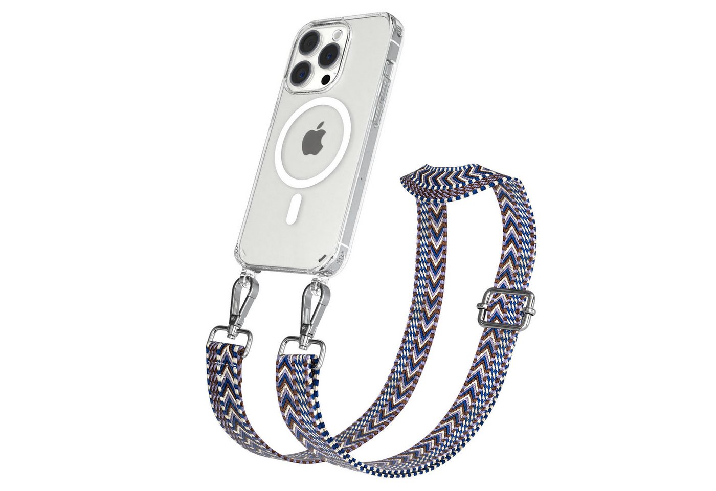 EAZY CASE Handykette Umhängeband MagSafe Hülle für Apple iPhone 15 Pro 6,1 Zoll, Body Bag Wechselband Ersatzgurt klare MagSafe Hülle Silicon Case Blau