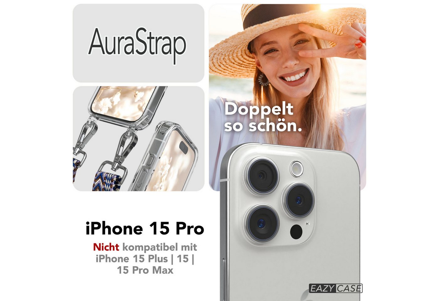 EAZY CASE Handykette Umhängeband MagSafe Hülle für Apple iPhone 15 Pro 6,1 Zoll, Body Bag Wechselband Ersatzgurt klare MagSafe Hülle Silicon Case Blau Bild 2