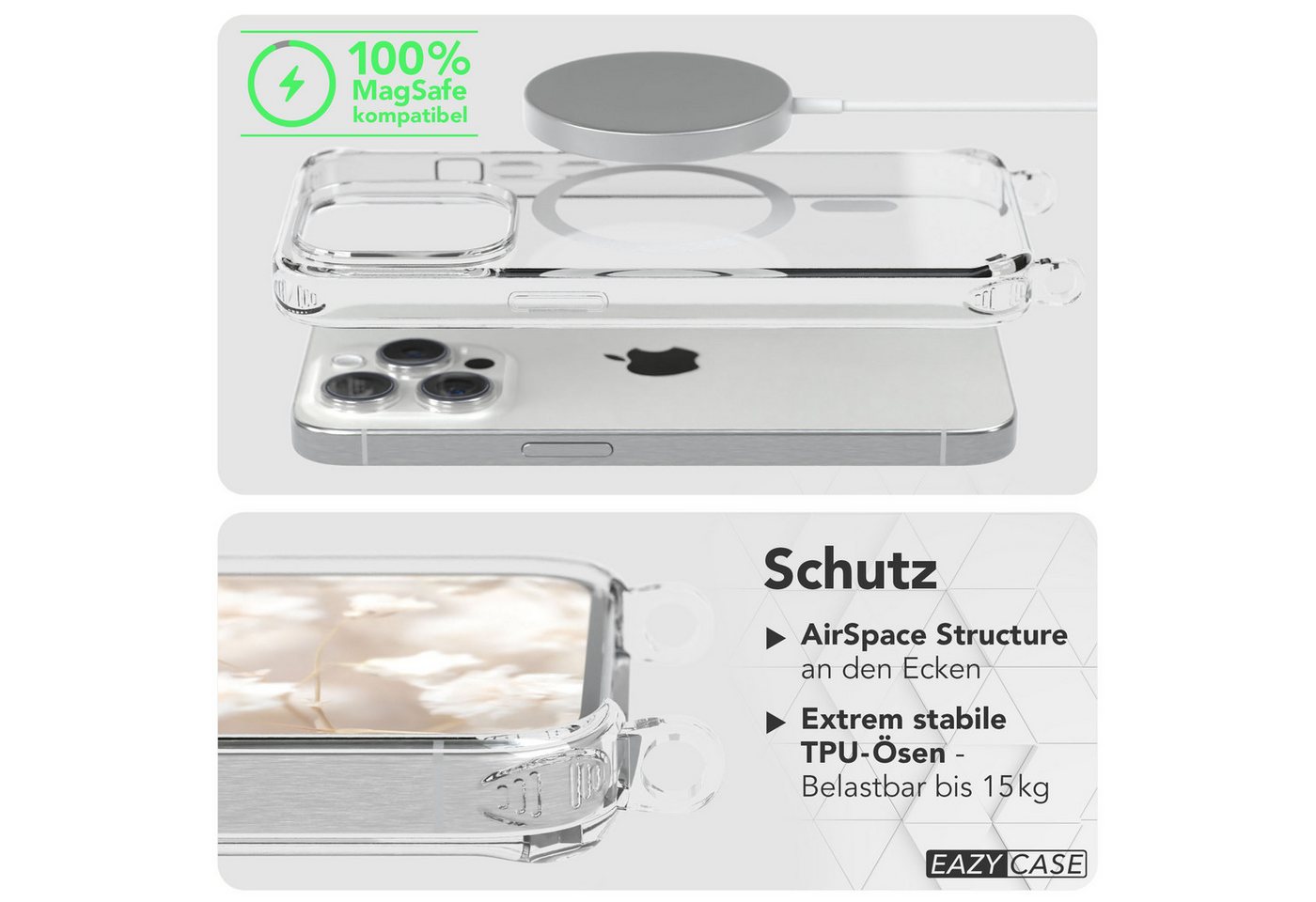 EAZY CASE Handykette Umhängeband MagSafe Hülle für Apple iPhone 15 Pro 6,1 Zoll, Body Bag Wechselband Ersatzgurt klare MagSafe Hülle Silicon Case Blau Bild 3