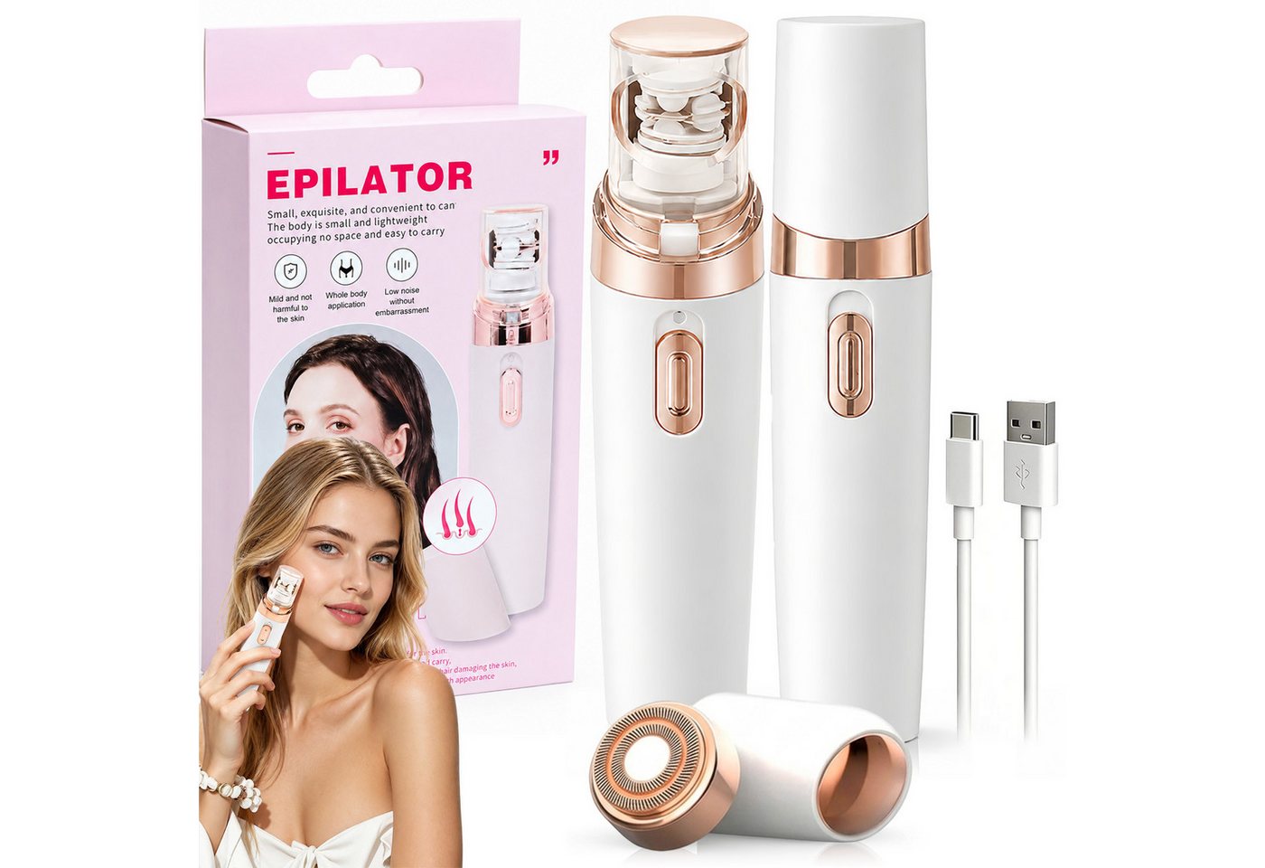 MOPUEA Epilierer Gesichtsrasierer Frauen Wiederaufladbar Kabellos Schmerzfrei Epilierer, USB Haarentfernung Gerät Für Frauen Gesicht Beine Und Körper Anwendung, Sanfter Elektrischer Rasierer Damen Tragbar Effektive Haarentfernung