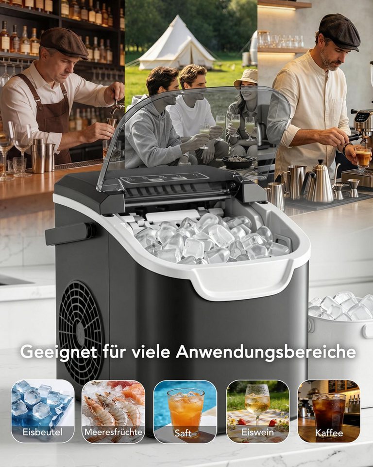 Kismile Eiswürfelmaschine für die Arbeitsplatte, 8 Eiswürfel in 6 Minuten, 11,8 kg/24 Stunden, hocheffizienter, tragbarer Eiswürfelbereiter mit Tragegriff Bild 5