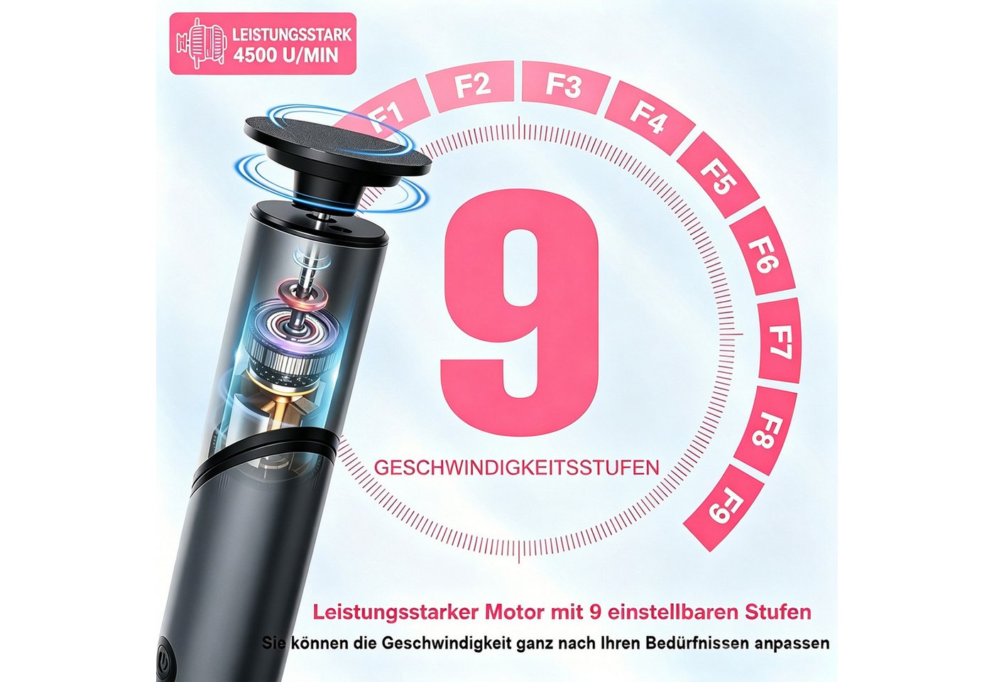 TUWENA Elektrischer Hornhautentferner Hornhautentferner Elektrischer 2-in-1 klappbar mit 9 Gangstufen, Wiederaufladbar, LED-Display, Aluminium, mit Zubehör, Salon-Qualität Bild 2