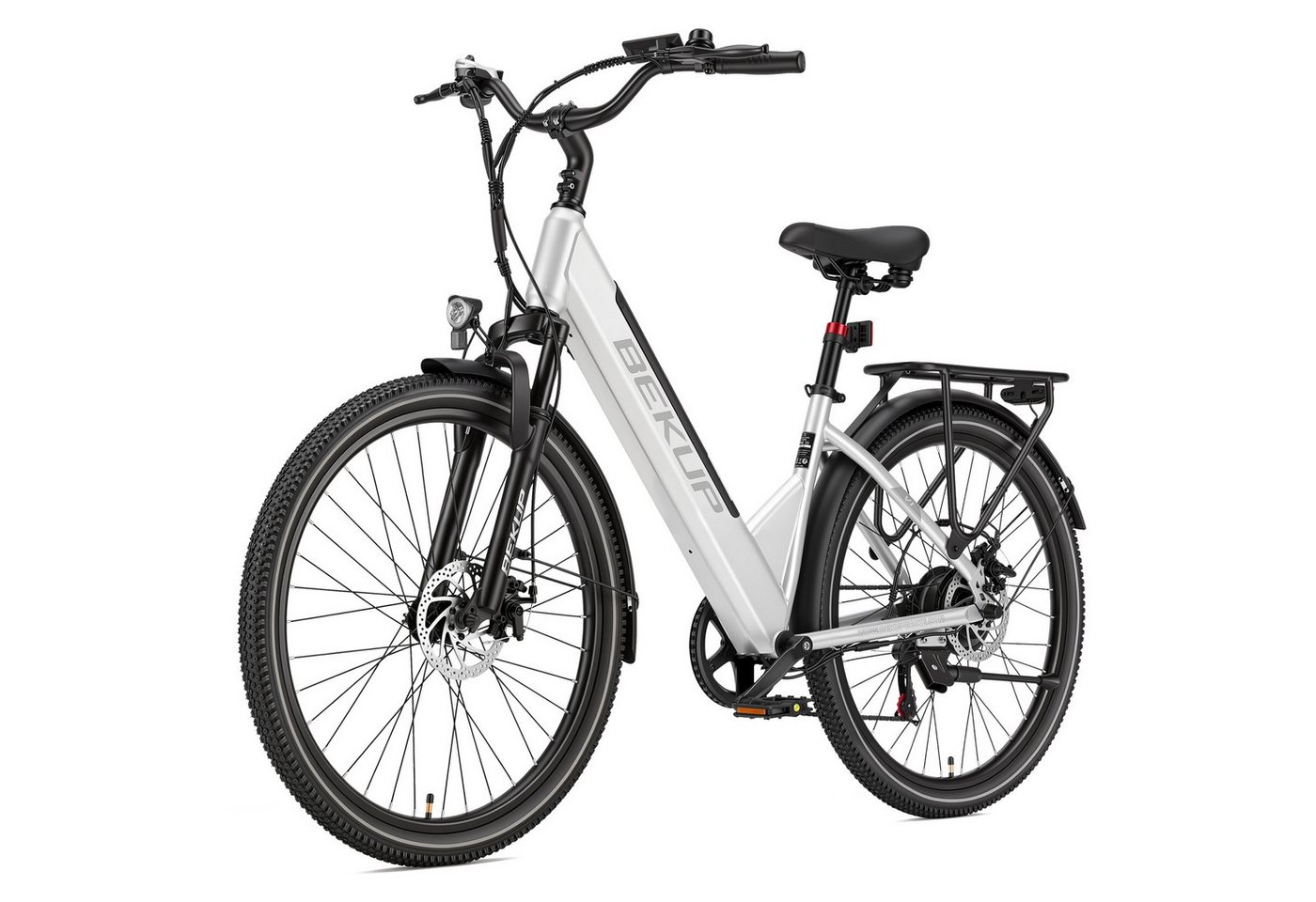 Vankel E-Bike Cityrad 26 Zoll E-Fahrrad Damen u. Herren 522WH, Tiefeinsteiger, 7-Gang, 7 Gang Shimano Shimano Tourney TZ Schaltwerk, Kettenschaltung, Heckmotor, 522 Wh, (Komplettset, E-Bike inklusive Akku und Ladegerät), Entspannt pendeln –Cityrad bis 75 km, Federgabel und Komfortsattel