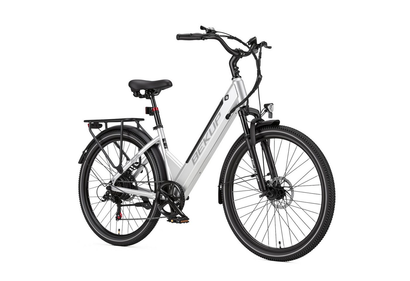 Vankel E-Bike Cityrad 26 Zoll E-Fahrrad Damen u. Herren 522WH, Tiefeinsteiger, 7-Gang, 7 Gang Shimano Shimano Tourney TZ Schaltwerk, Kettenschaltung, Heckmotor, 522 Wh, (Komplettset, E-Bike inklusive Akku und Ladegerät), Entspannt pendeln –Cityrad bis 75 km, Federgabel und Komfortsattel Bild 5