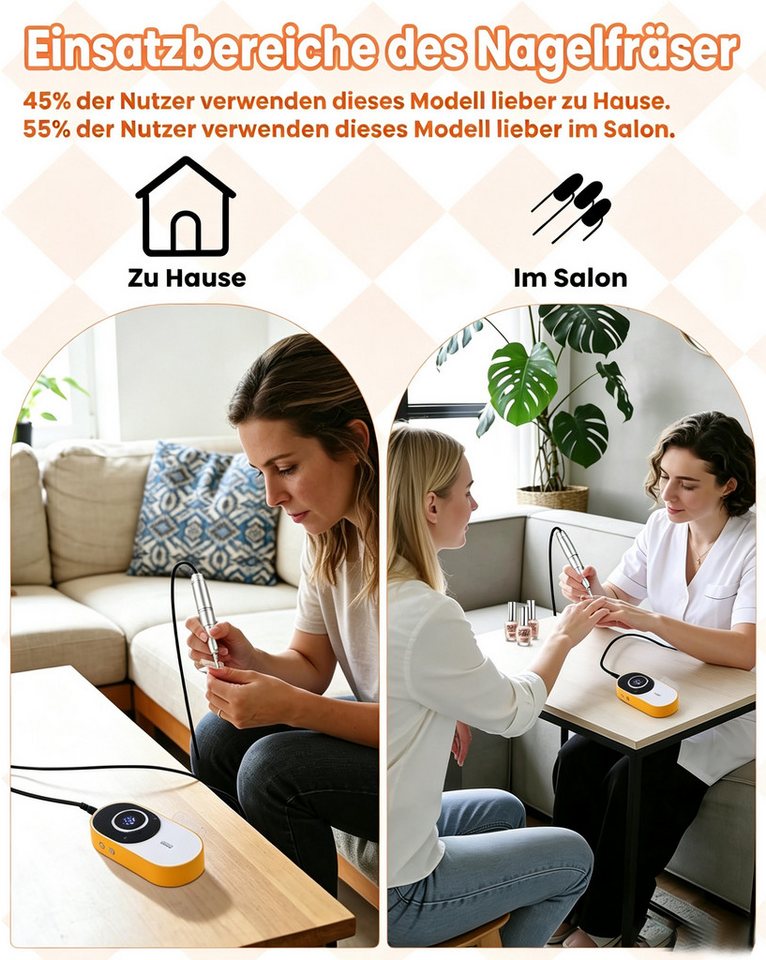 OYLCDI Maniküre-Pediküre-Set Kabelloses tragbares Maniküreset,elektrische Maniküre mit Ladestation, Nagelgerät mit LCD Display, 6 Bits + Schleifhülsen,45000 hohe U/min, Links/Rechtslauf, USB-C Akku, Maniküre & Pediküre für Zuhause & Salon Bild 2