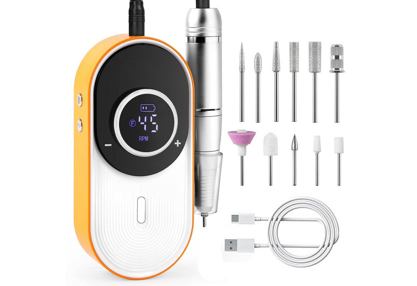 OYLCDI Maniküre-Pediküre-Set Kabelloses tragbares Maniküreset,elektrische Maniküre mit Ladestation, Nagelgerät mit LCD Display, 6 Bits + Schleifhülsen,45000 hohe U/min, Links/Rechtslauf, USB-C Akku, Maniküre & Pediküre für Zuhause & Salon Bild 4