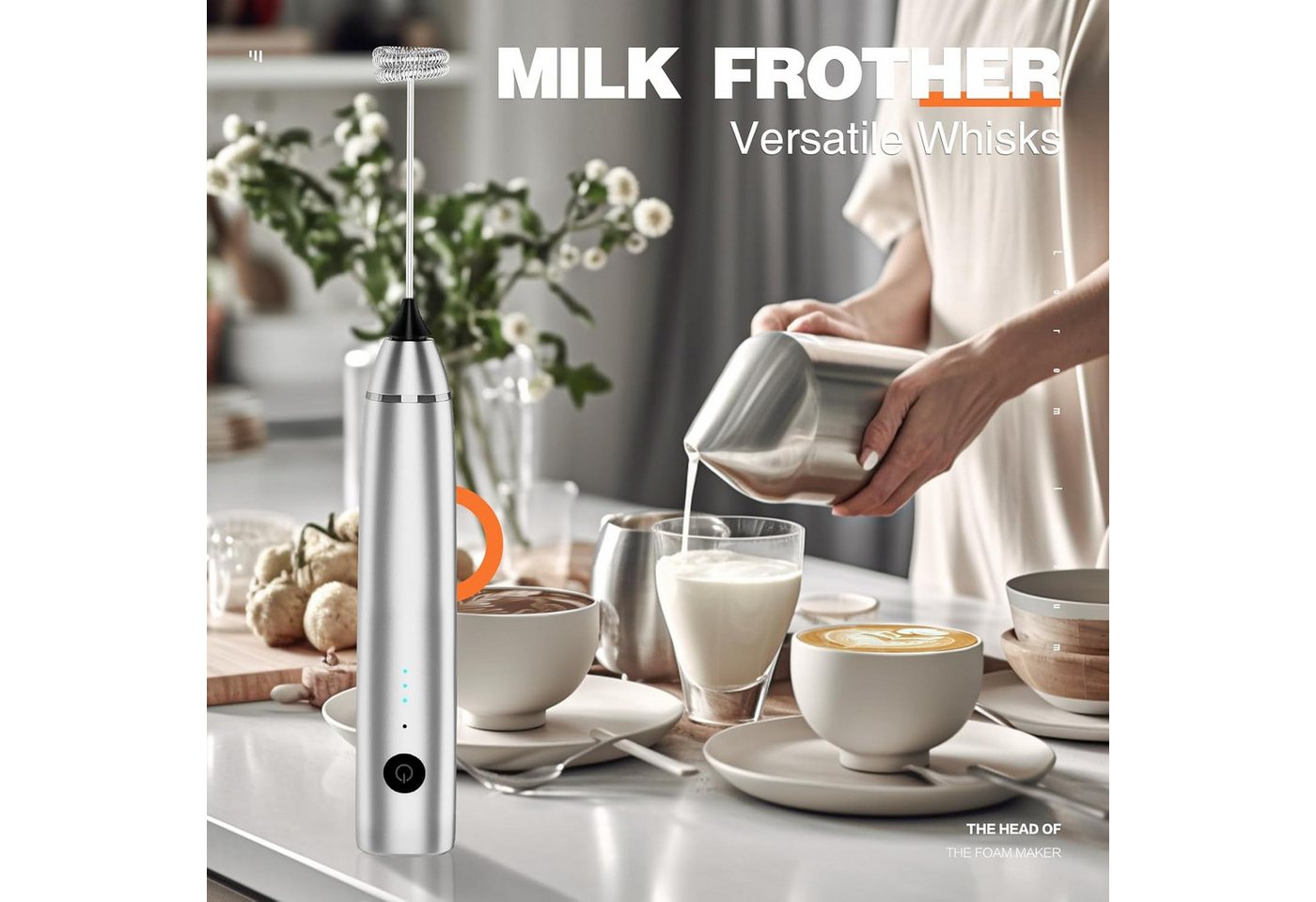 FELIXLEO Milchaufschäumer 3-Stufen Milchaufschäumer mit 2 Edelstahlköpfen Bild 3