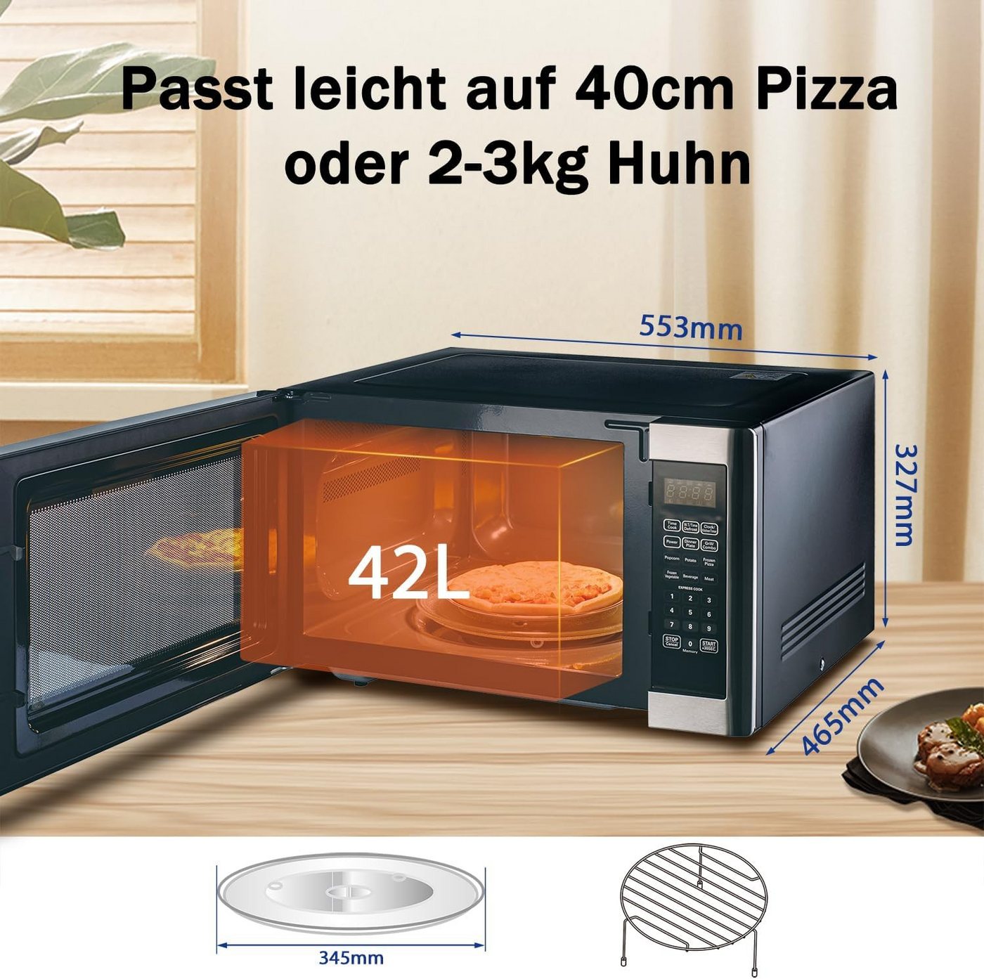 Smad Mikrowelle Großvolumiger, multifunktionaler Mikrowellenofen mit 11 Leistungsstufen und 6 Kochprogrammen., Grill, 42 l, 1100 W Mikrowellenleistung + 1400 W Grillleistung Bild 5