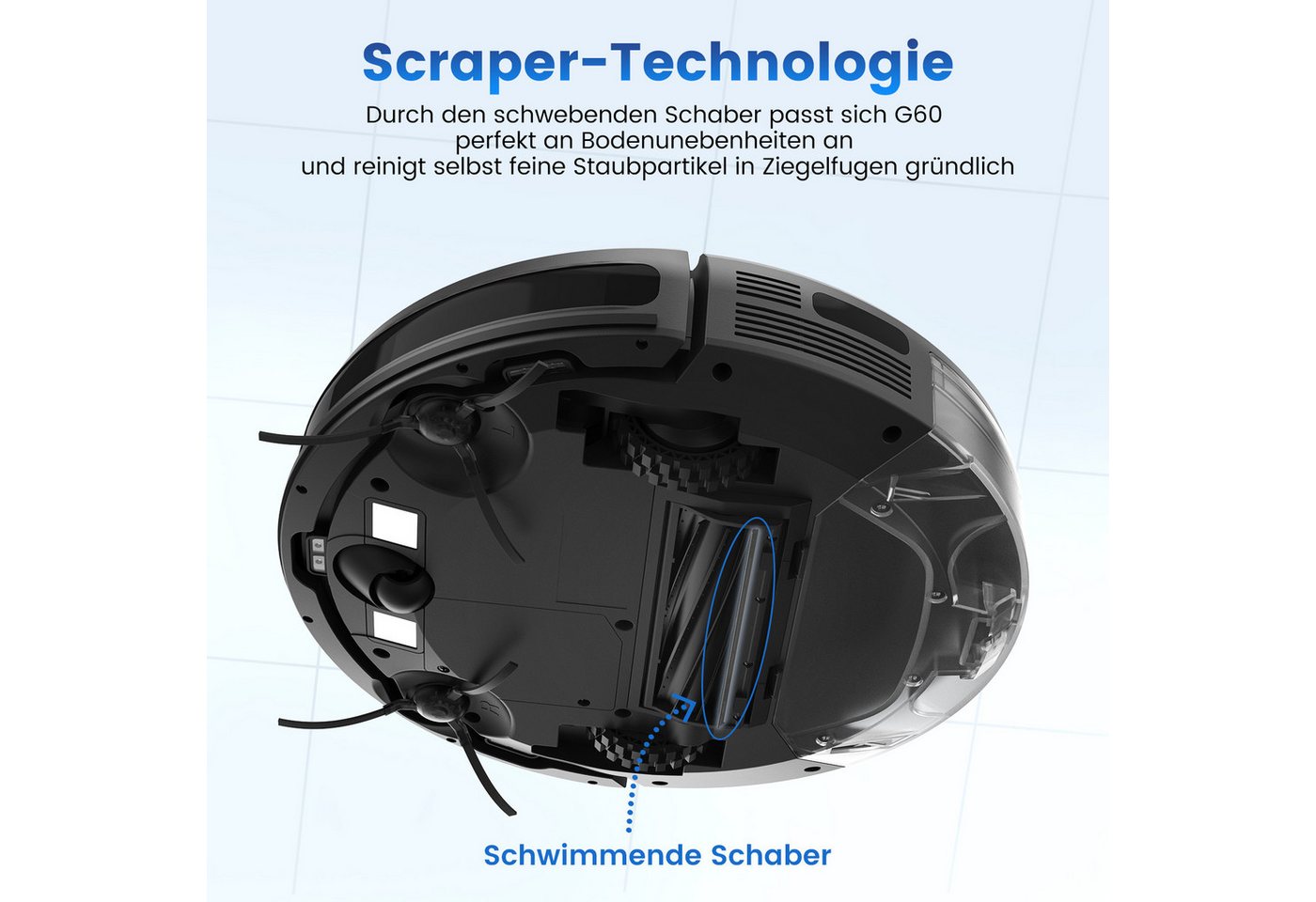 AIRROBO Nass-Trocken-Saugroboter G60 Saugroboter mit Wischfunktion, 3-in-1 Saug- und Wischroboter, 45 W, 4000 Pa, 120 min Laufzeit, App & Sprachsteuerung, für Tierhaare & Hartböden, intelligente Gyroskop-Navigation