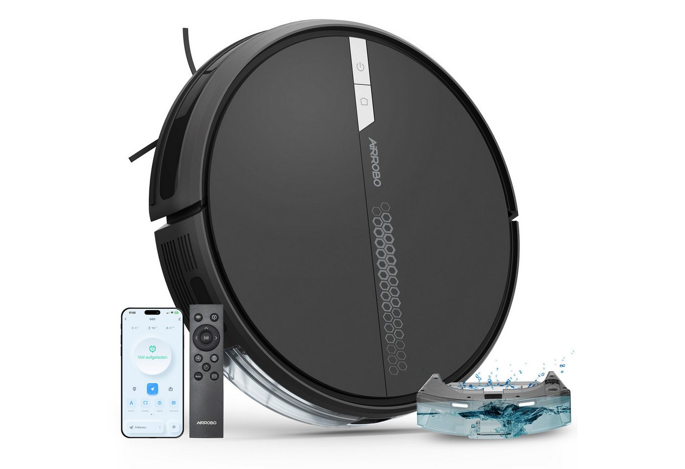 AIRROBO Nass-Trocken-Saugroboter G60 Saugroboter mit Wischfunktion, 3-in-1 Saug- und Wischroboter, 45 W, 4000 Pa, 120 min Laufzeit, App & Sprachsteuerung, für Tierhaare & Hartböden, intelligente Gyroskop-Navigation Bild 3