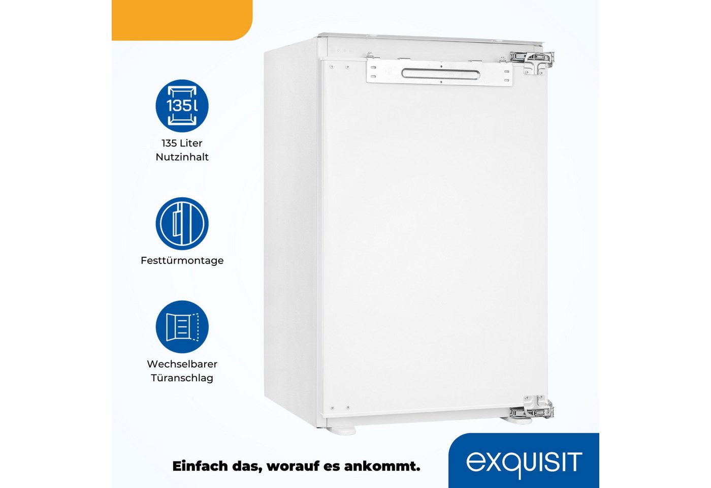 exquisit Einbaukühlschrank EKS5131-V-FE-90E, 87.8 cm hoch, 55 cm breit, LED-Beleuchtung, Elektronische Temperaturregelung, Festtürmontage