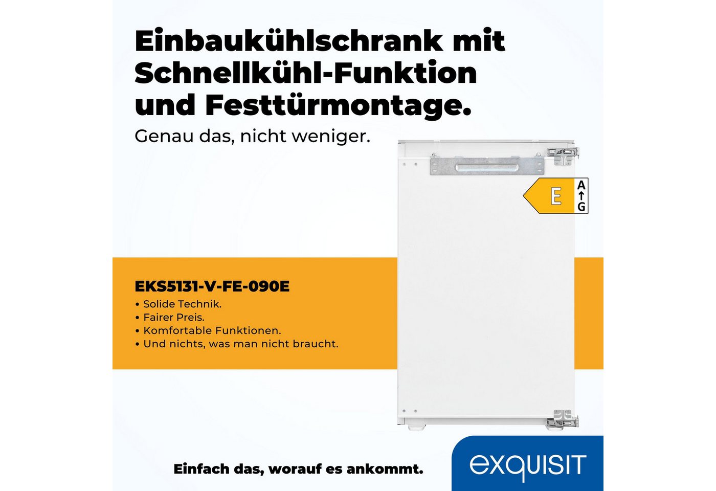 exquisit Einbaukühlschrank EKS5131-V-FE-90E, 87.8 cm hoch, 55 cm breit, LED-Beleuchtung, Elektronische Temperaturregelung, Festtürmontage Bild 4