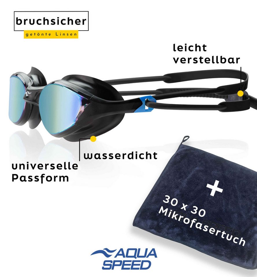 Aqua Speed Schwimmbrille Vortex Schwimmmaske verspiegelt schwarz-blau – UV-Schutz & Komfort, (Sicherer Halt bei Startsprung, Wenden & hohem Tempo), Extra haftende Dichtungen – kein Wassereintritt beim Tauchen Bild 3