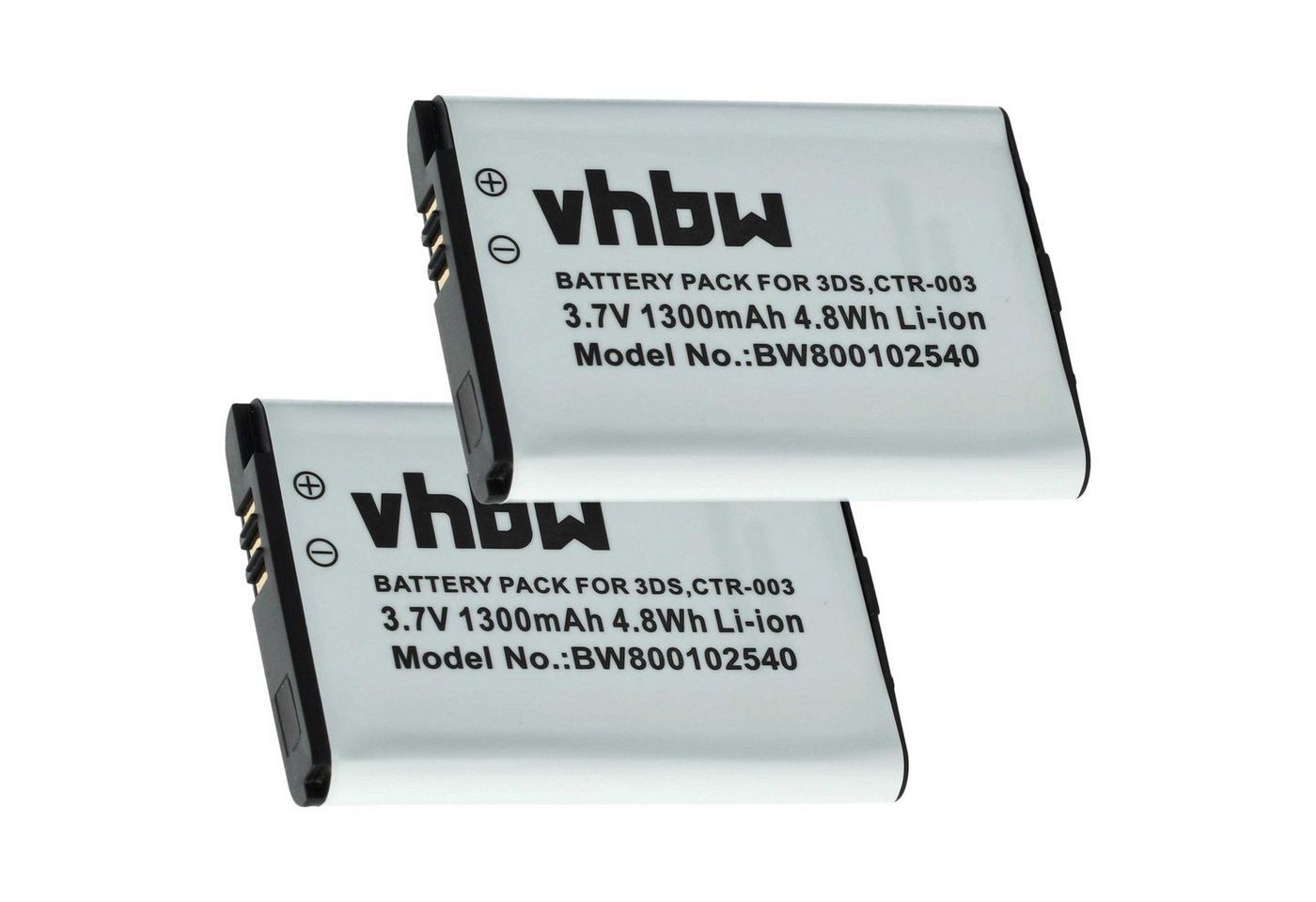 vhbw Akku passend für Nintendo 2DS, 3DS (CTR-001), New 2DS XL (JAN-001), Akku Akku Li-Ion 1300 mAh (3,7 V, 2 St), Leistungsfähige Austausch-Akkus für Spielkonsole, Wiederaufladbar