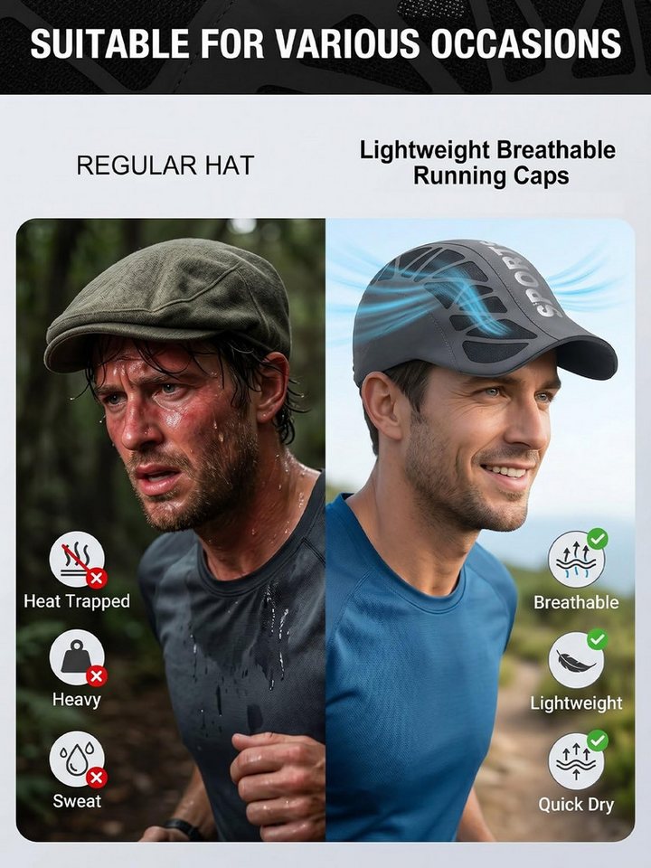 nsihing Baseballhelm Sportkappe Atmungsaktiv, Schnell trocknende Mesh Cap, Verstellbar für Wandern, Angeln, Laufen & Outdoor