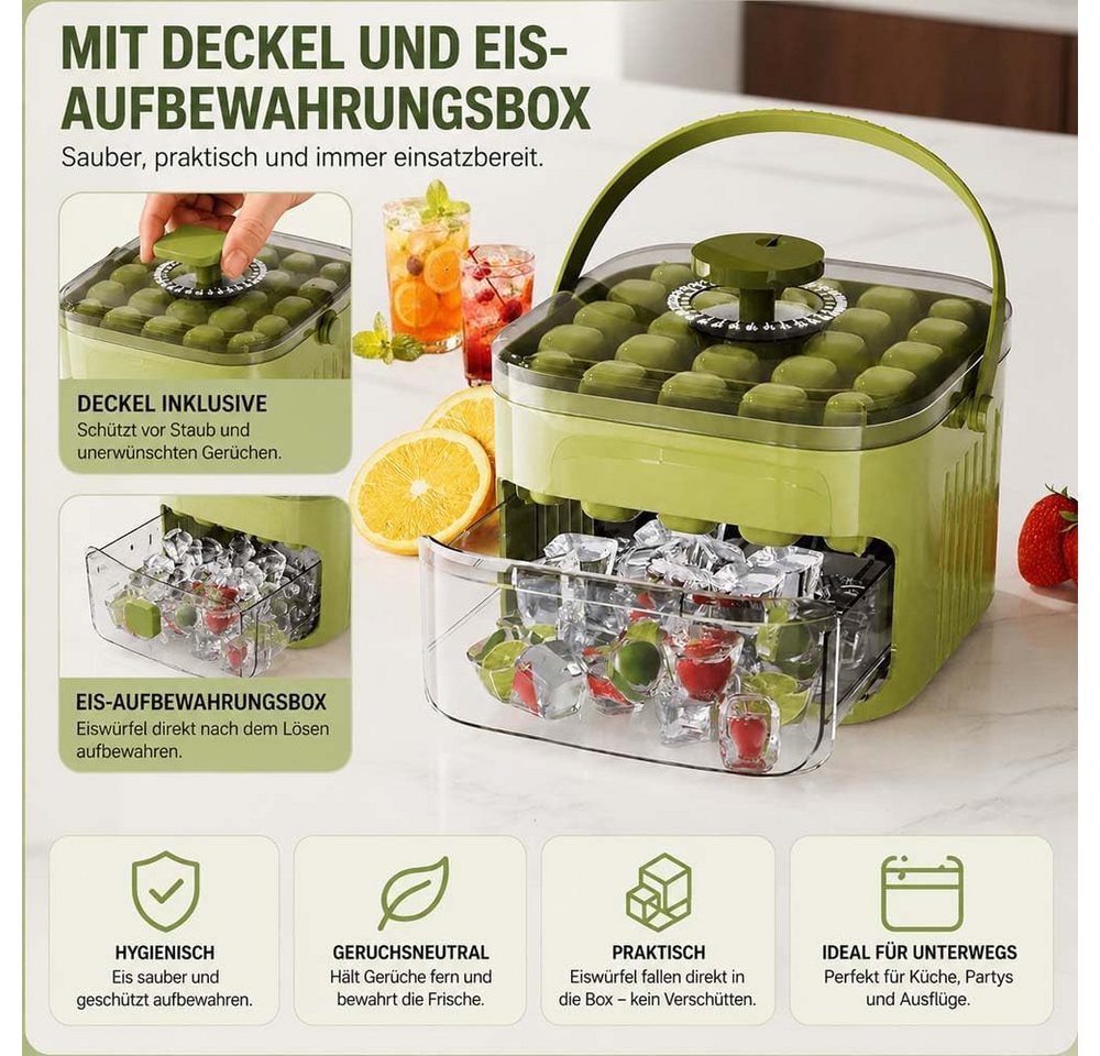FELIXLEO Eiswürfelmaschine Eiswürfelbereiter mit Deckel Eiswürfelmaschine mit Presstyp Box Bild 2
