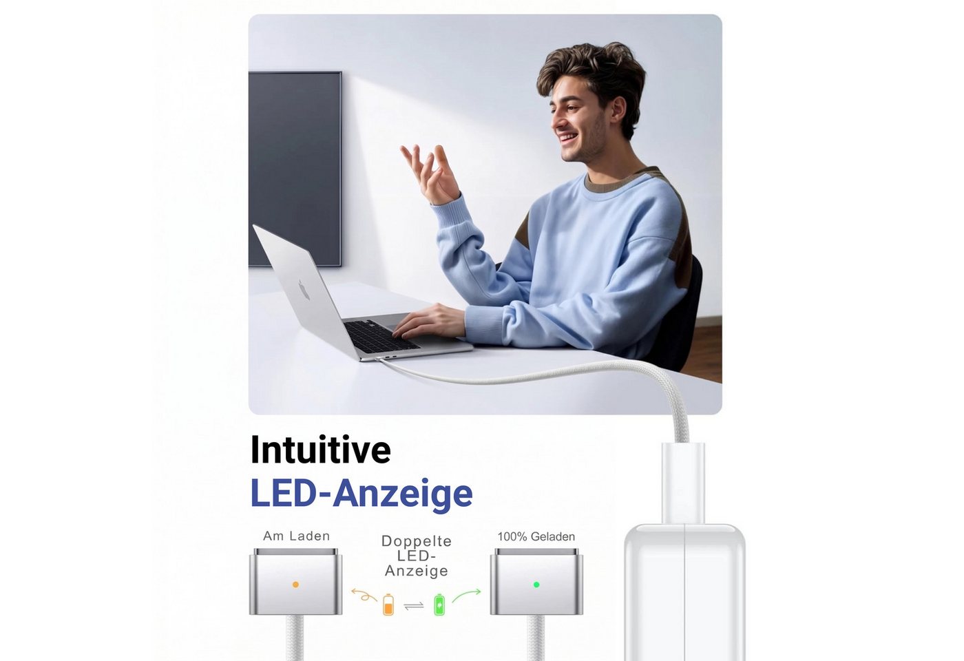 PlugUp MagSafe 3 Ladekabel 140W Schnellladekabel für MacBook Air & Pro magnetisches Ladekabel, USB-C, MagSafe 3, USB Typ C (200 cm), Ladekabel für MacBook Pro M1 M2 M3 M4 M5 MacBook Air M2 M3 M4 M5