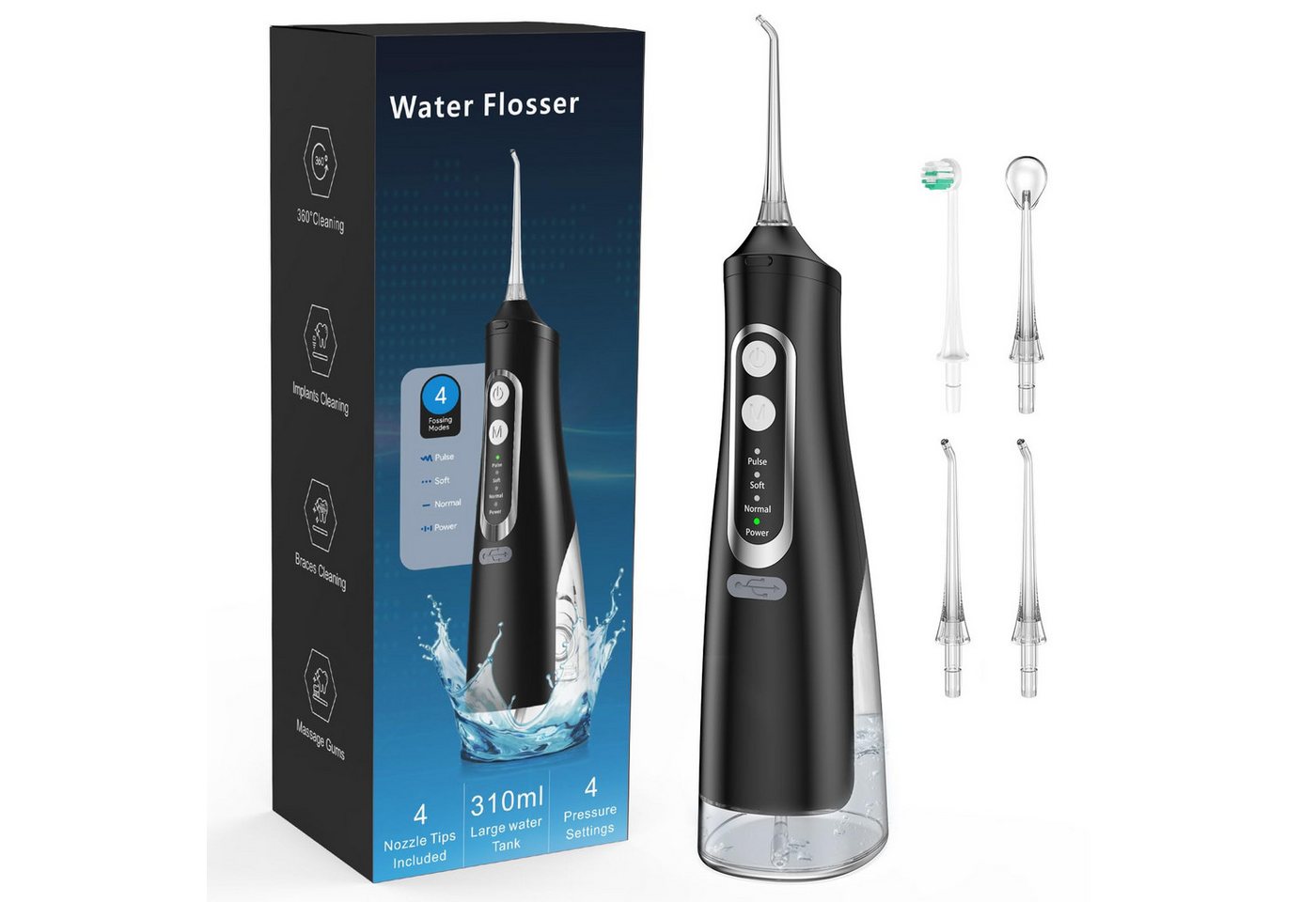 Forrlite Munddusche 2026 Neues Munddusche Elektrischer Zahnreiniger 4 Modi & 4 Düsen, Düsen Kabellose Munddusche IPX7 Wasserdicht Wasser Flosser 310ML