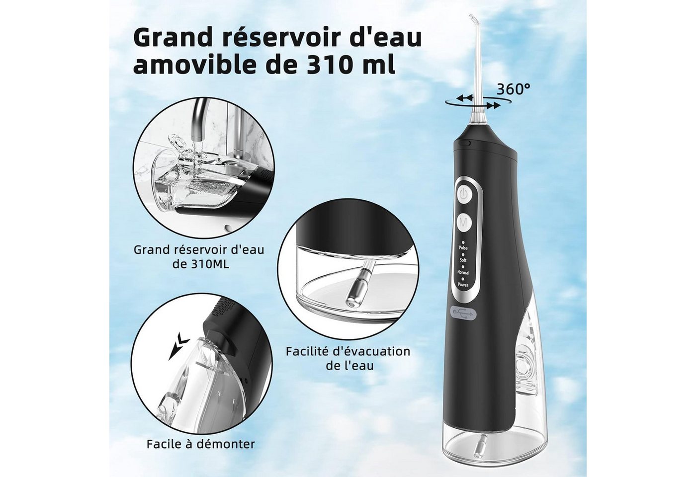 Forrlite Munddusche 2026 Neues Munddusche Elektrischer Zahnreiniger 4 Modi & 4 Düsen, Düsen Kabellose Munddusche IPX7 Wasserdicht Wasser Flosser 310ML Bild 3