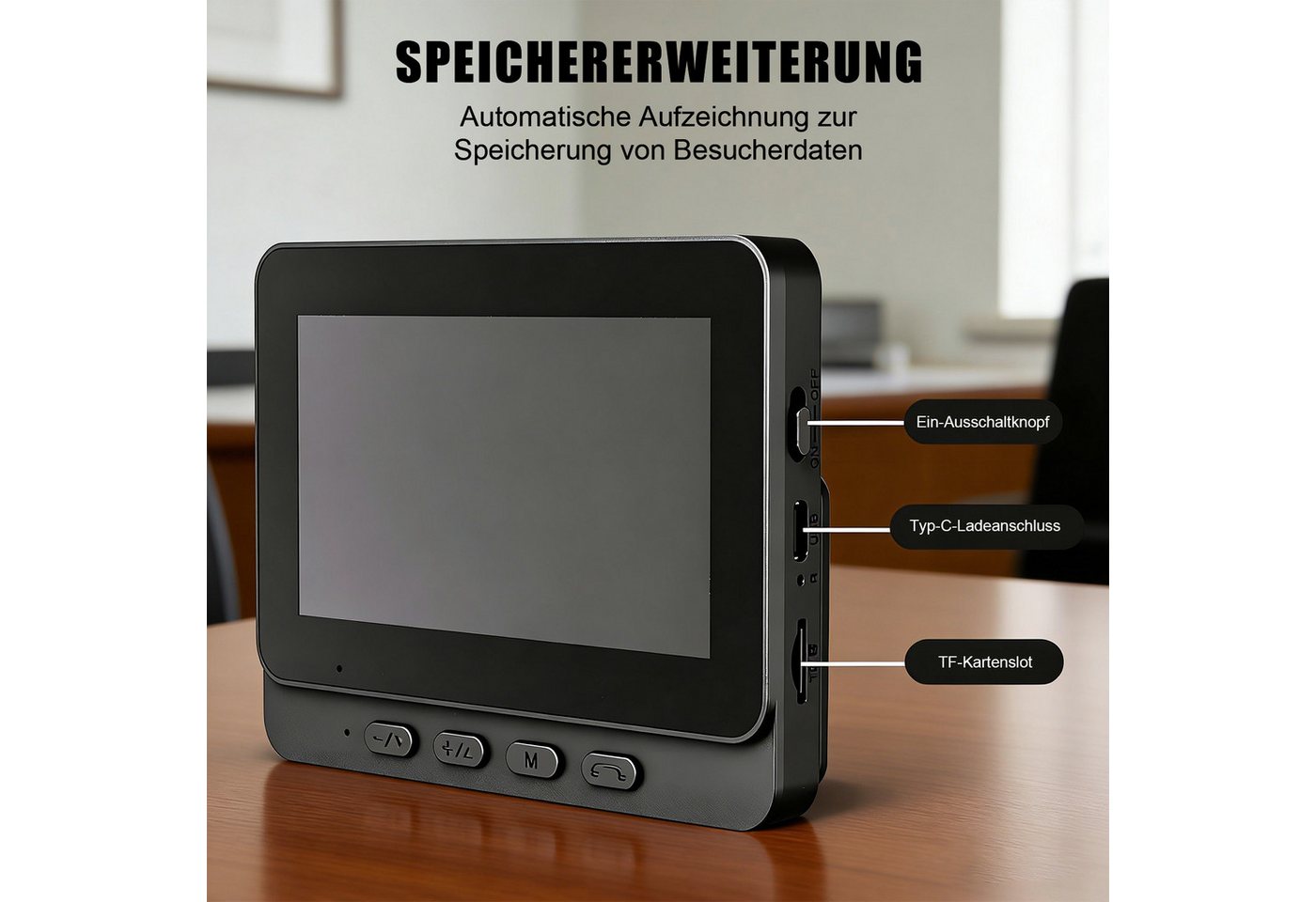 AKKEE Video-Türsprechanlage Drahtlose Video-Türklingel, 2,4-GHz-Verbindung (Mit intelligentem 4,3-Zoll-IPS-Display kabellose Türklingel) Bild 3