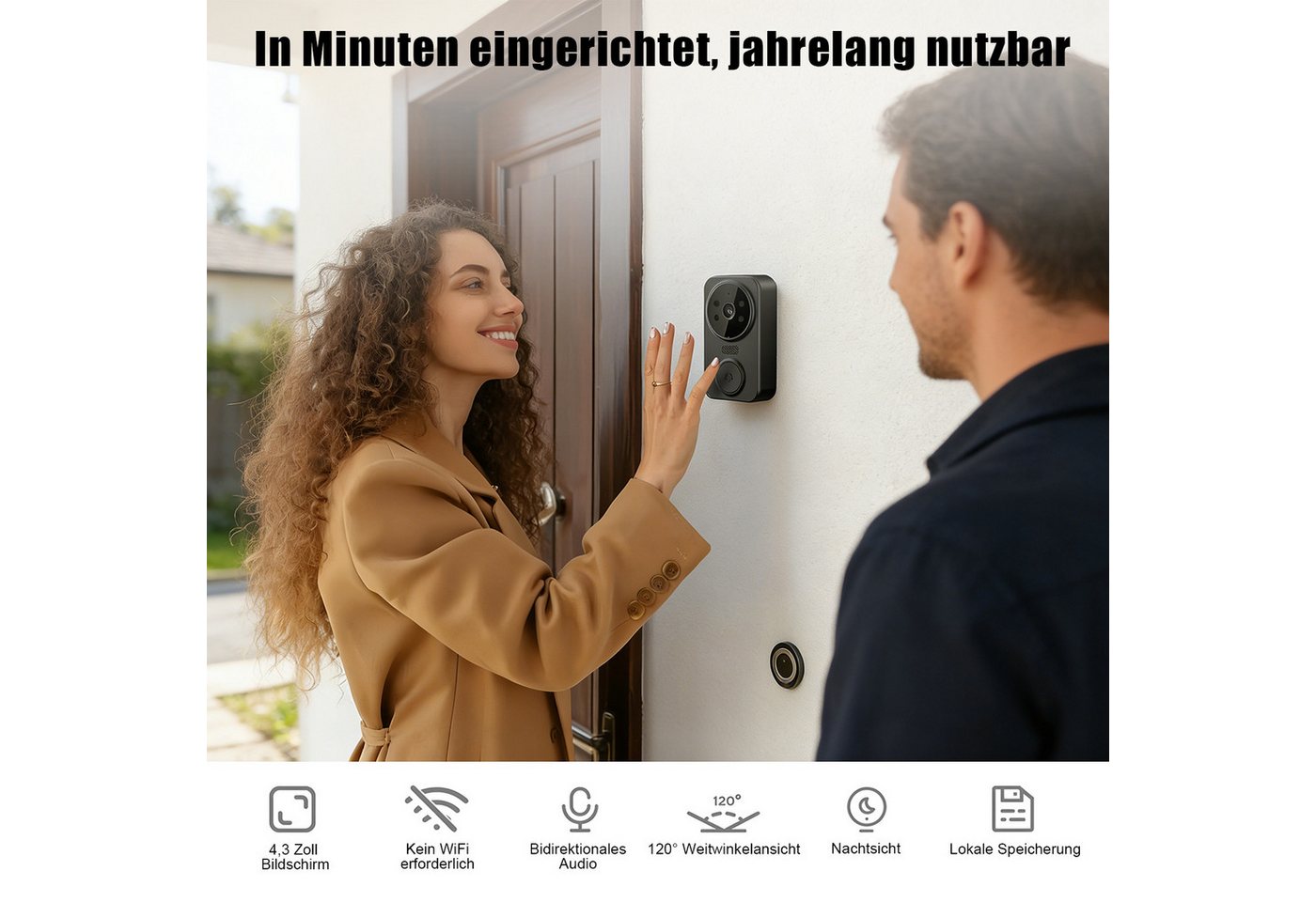 AKKEE Video-Türsprechanlage Drahtlose Video-Türklingel, 2,4-GHz-Verbindung (Mit intelligentem 4,3-Zoll-IPS-Display kabellose Türklingel) Bild 4