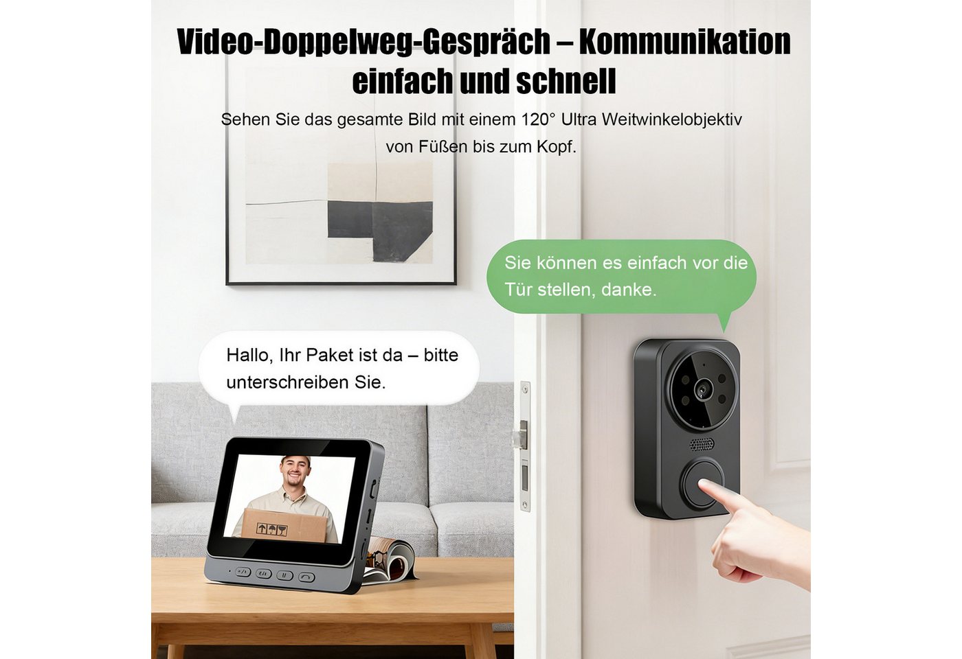AKKEE Video-Türsprechanlage Drahtlose Video-Türklingel, 2,4-GHz-Verbindung (Mit intelligentem 4,3-Zoll-IPS-Display kabellose Türklingel) Bild 5