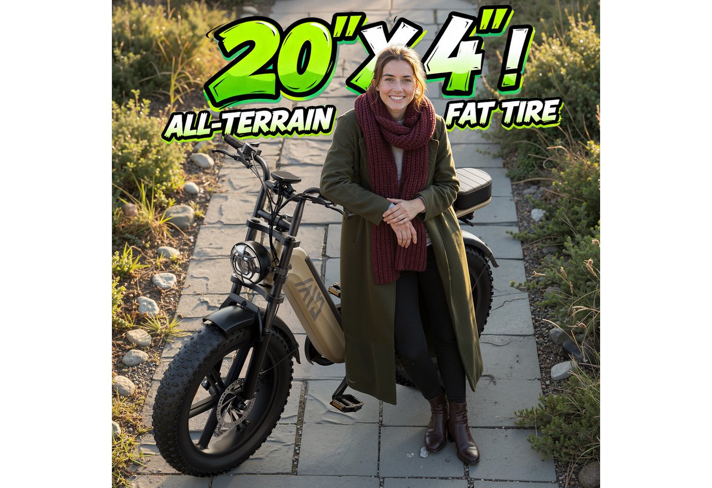 SISIGAD E-Bike Mountainbike 20'' Fat Tire E-Bike 48V 15AH,250W, Herausnehmbarer Akku, APP, R7, Shimano, Heckmotor, 720 Wh, 7-Gang Schaltung,100 km Reichweite(PAS) für Alltag und Freizeit